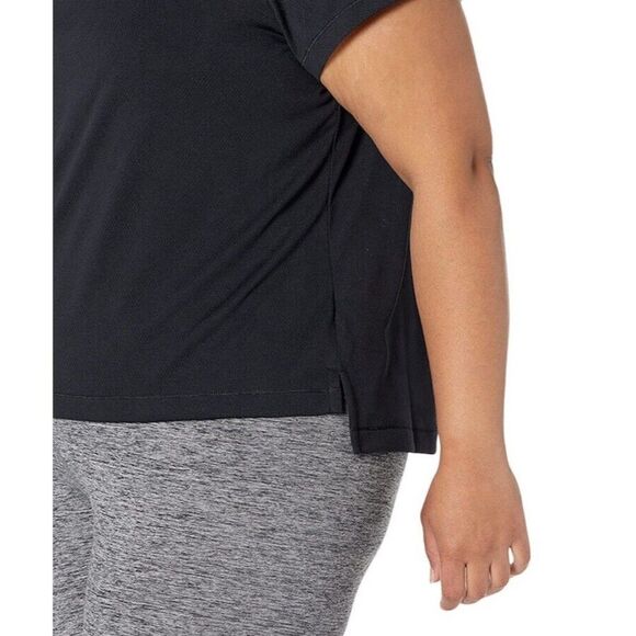 New Women Black Basic T Shirt Size 1X Short Sleeves Jacquard Mesh - Picture 5 of 8